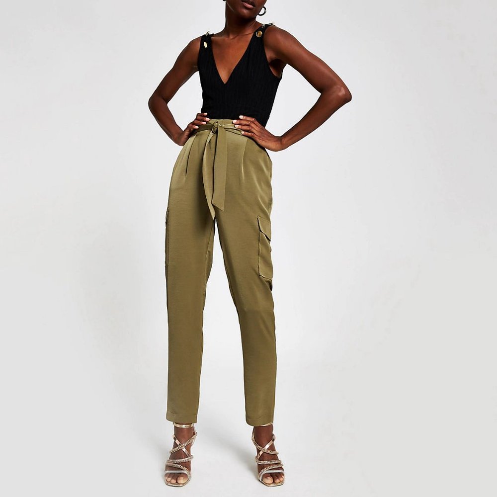 Khaki Satin Utility Trousers
